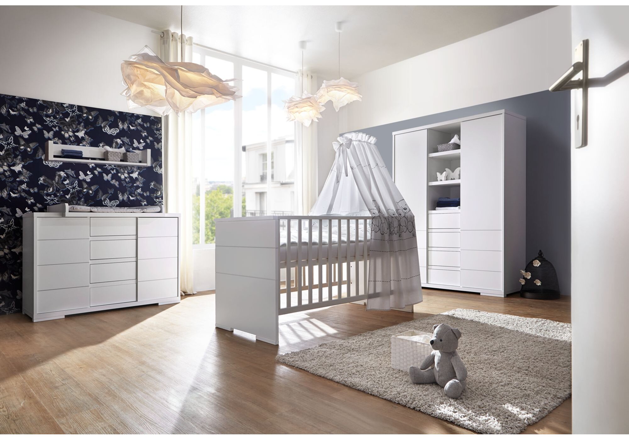 Schardt Kinderzimmer-Set Maxx White mit Kombi-Kinderbett, Wickelkommode und Schrank