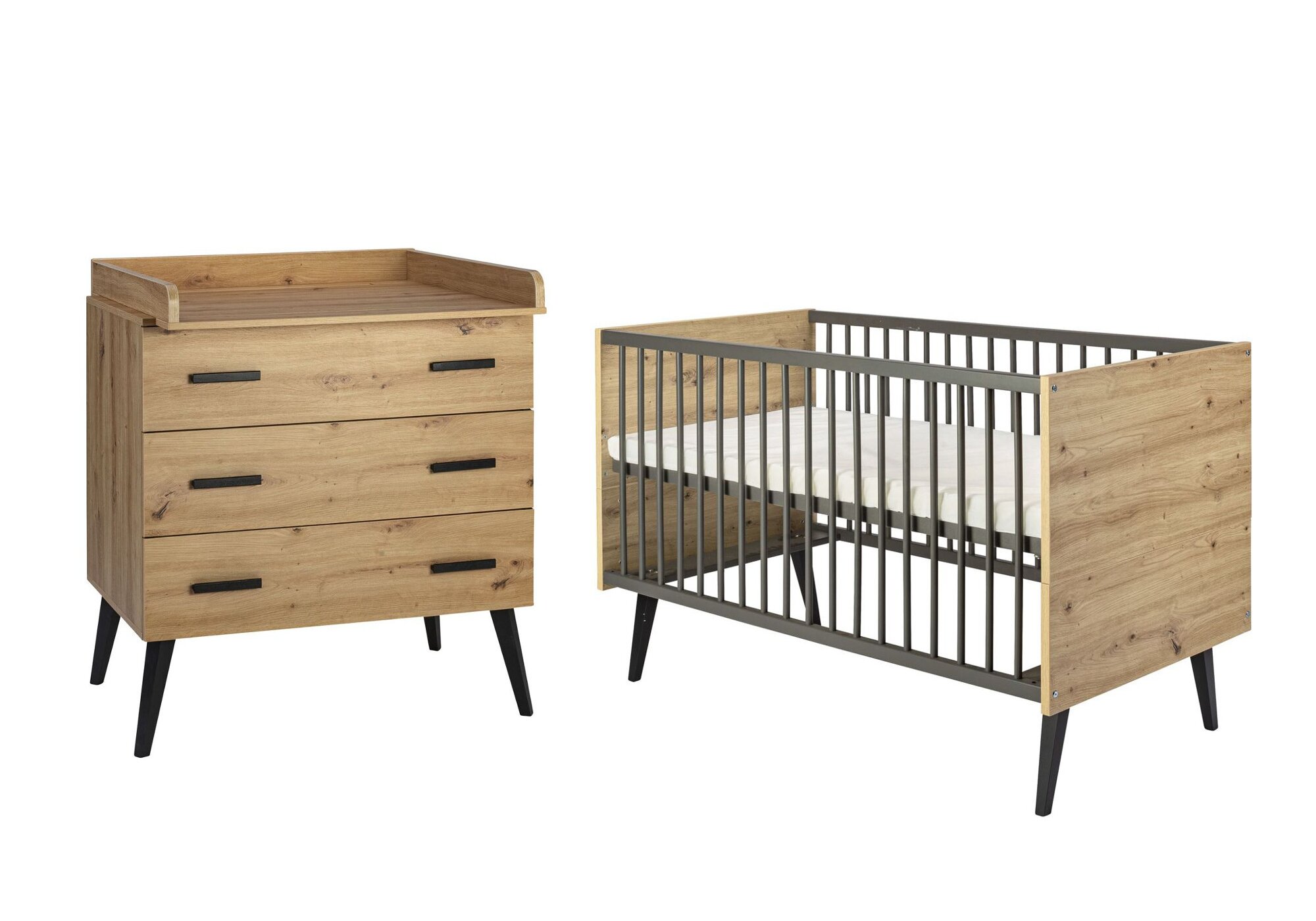 Schardt Sparset Morris Oak mit Kombi-Kinderbett, Umbauseiten und Wickelkommode