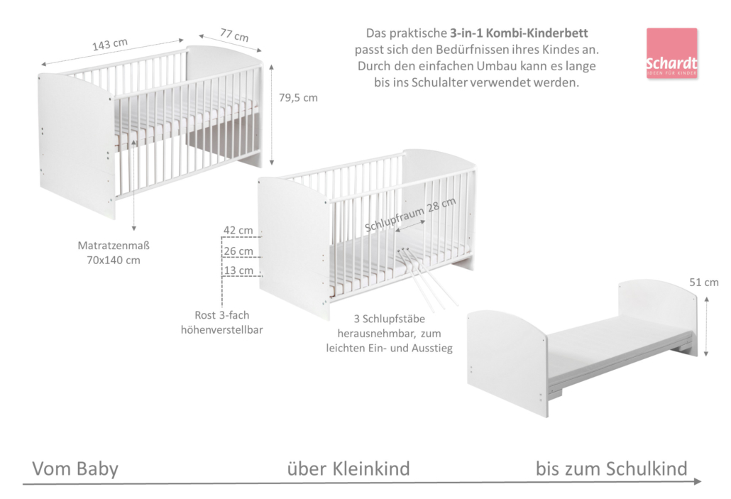 Kombi-Kinderbett Classic White 70×140 cm – KG & Schardt GmbH Co